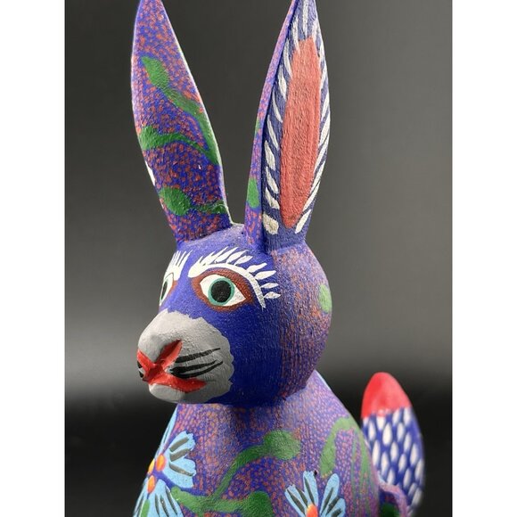 Oaxacan Alebrije Wood Carvings Mexican Folk Art Bunny Rabbit Purple Sculpture - Picture 2 of 16